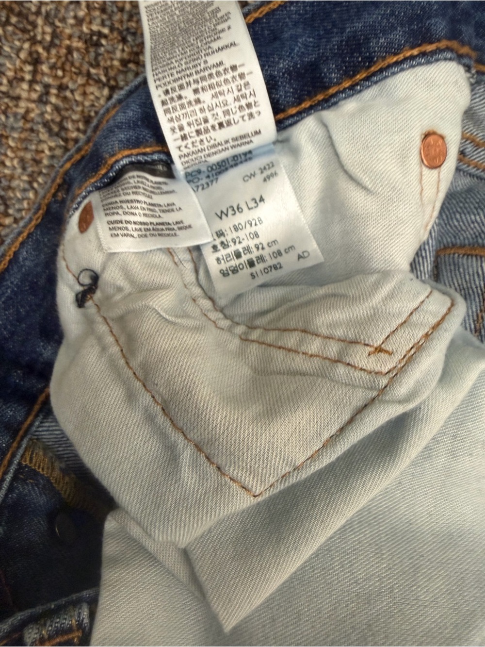 Levi's 501 Button Fly Blue Straight-Leg Men’s Jeans 36X34 Medium Wash - Picture 5 of 11